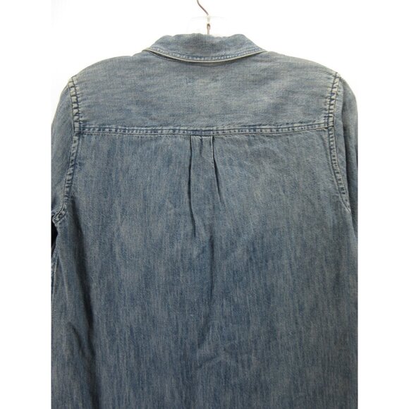 J Crew Dress 4 Linen Blend Popover Shirt Tunic Denim Collared Pocket - Picture 7 of 10